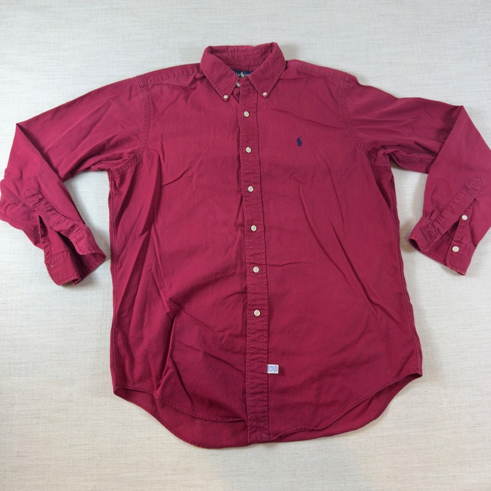 Polo Ralph Lauren Shirt Mens M Burgundy Red Cotton Twill Button Down Navy Pony